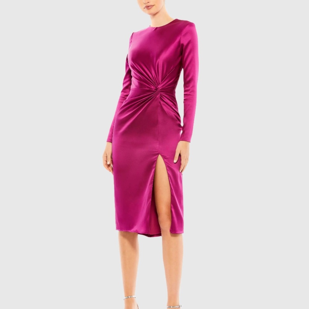 Mac Duggal Magenta Satin Midi Dress